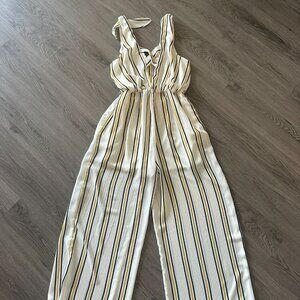 Pinstripe Jumpsuit White, Yellow, & Blue Sienna Sky Size Large